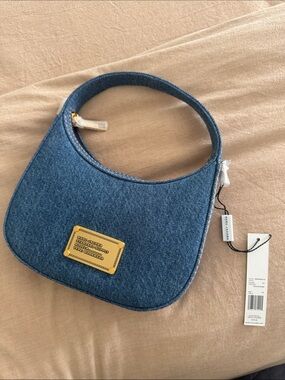 New Marc Jacobs Blue Denim Shoulder Bag with Gold Plaque (sold out in-stores)